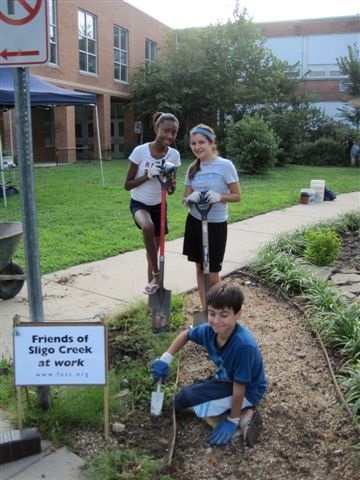 Rain gardens for brochure 3-24-10 003 Student volunteers establishing a native plant garden