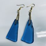 Glass earrings created from Sligo litter.