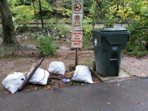 Bags of trash collected in a single sweep. All bags were placed in the trash can! 