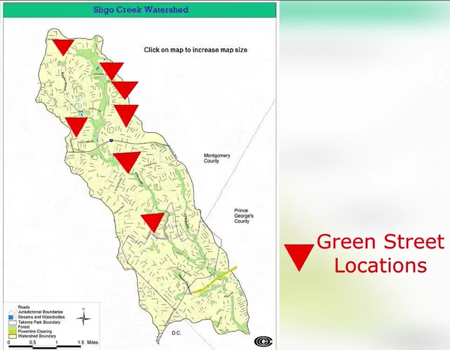 Green Streets program sites in the Sligo Creek watershed