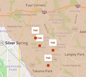 A map of the summer 2022 WQ monitoring sites in Sligo Creek and Long Branch