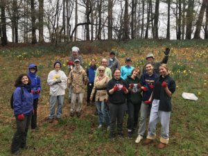 The group of Weed Warriors, high school students and Parks staff after planting 150 plugs of native plants.