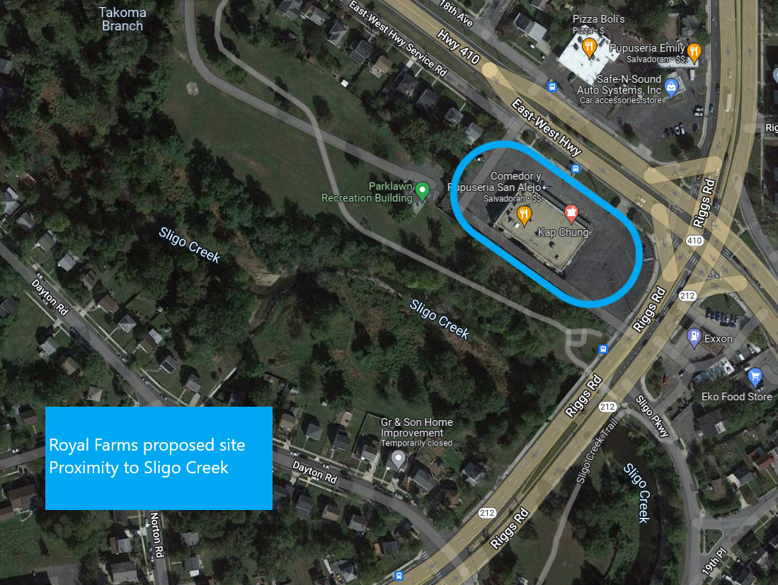 The proposed Royal Farms gas station site at Sligo Creek and Riggs Road.