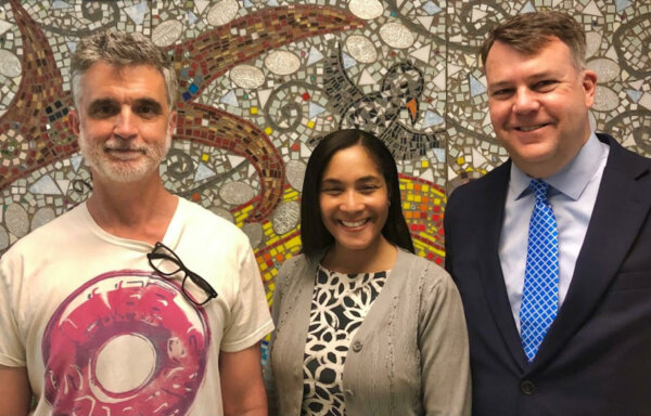 Art teacher Will Thomas, Acting Principal Iraida Botre-Woods and Acting Asst Principal Ed Doller 4.2023 ESS Elementary School Art teacher Will Thomas, Acting Principal Iraida Botre-Woods, and Acting Asst Principal Ed Doller 4.2023 ESS Elementary School